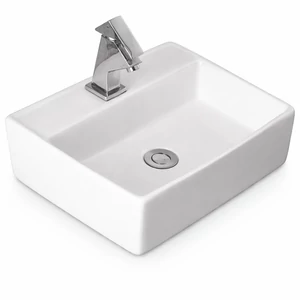 LINZ || Umywalka nablatowa, ceramika, biały, kwadratowa