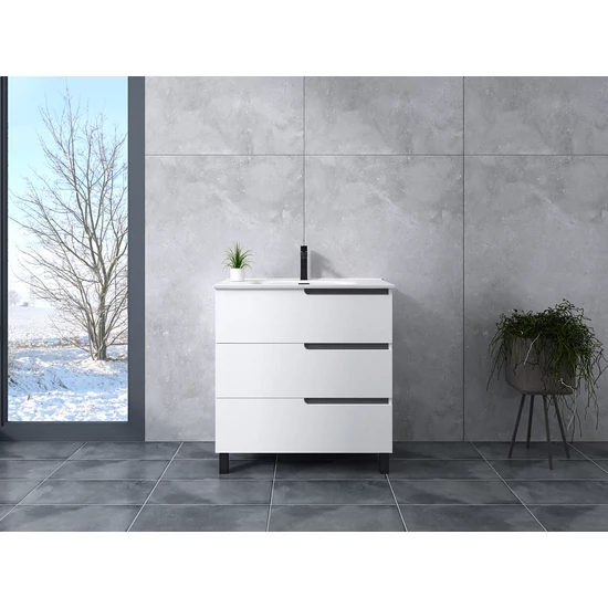 Torino White Szafka łazienkowa z umywalką 60cm