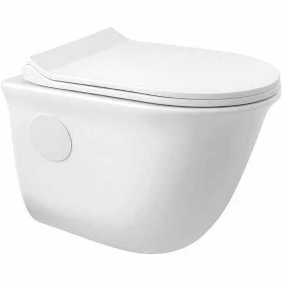 FRANKFURT || Wisząca miska WC z głębokim spłukiwaniem i deską slim, ceramika, biały